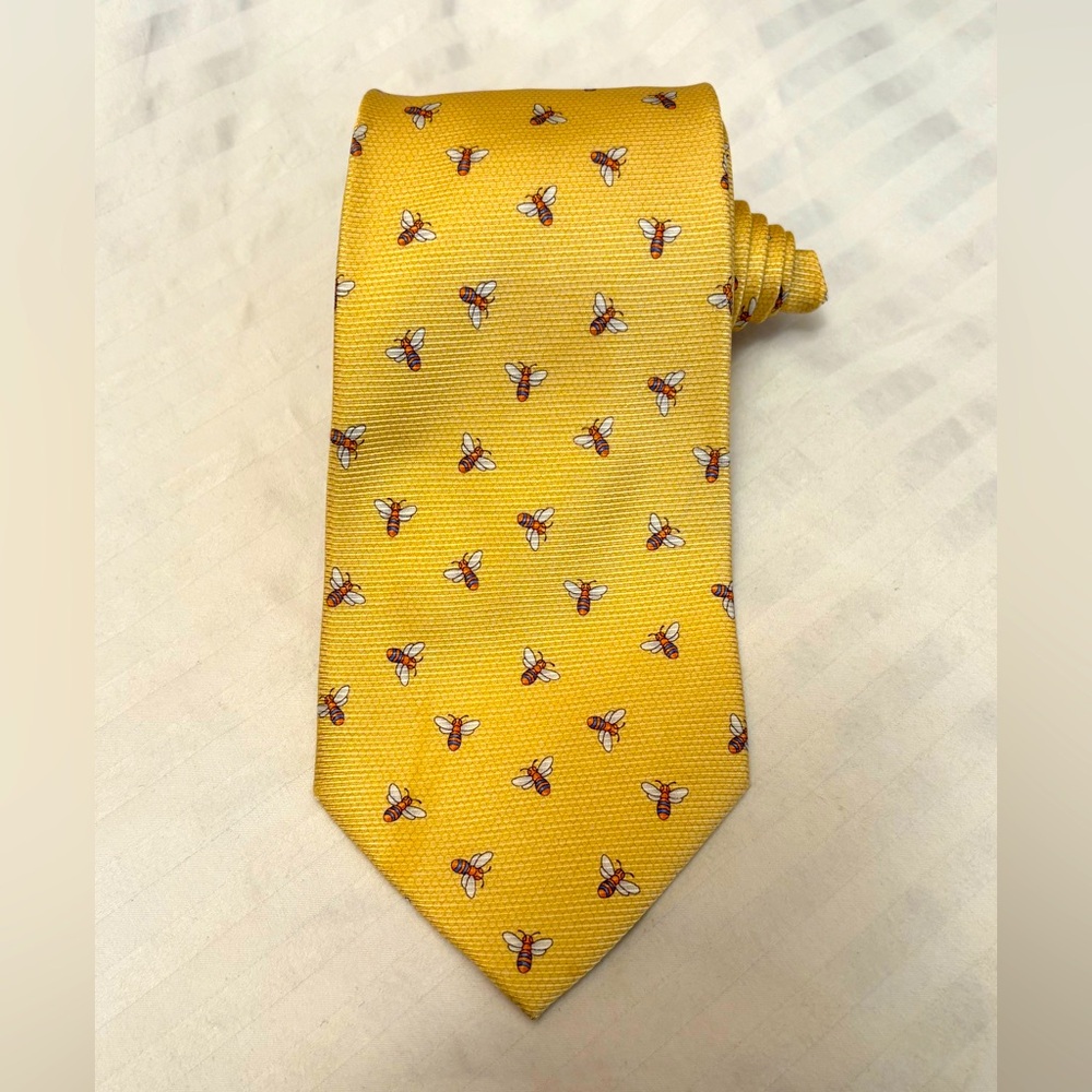Bee Tie Mens Necktie Yellow Bees 100% Silk